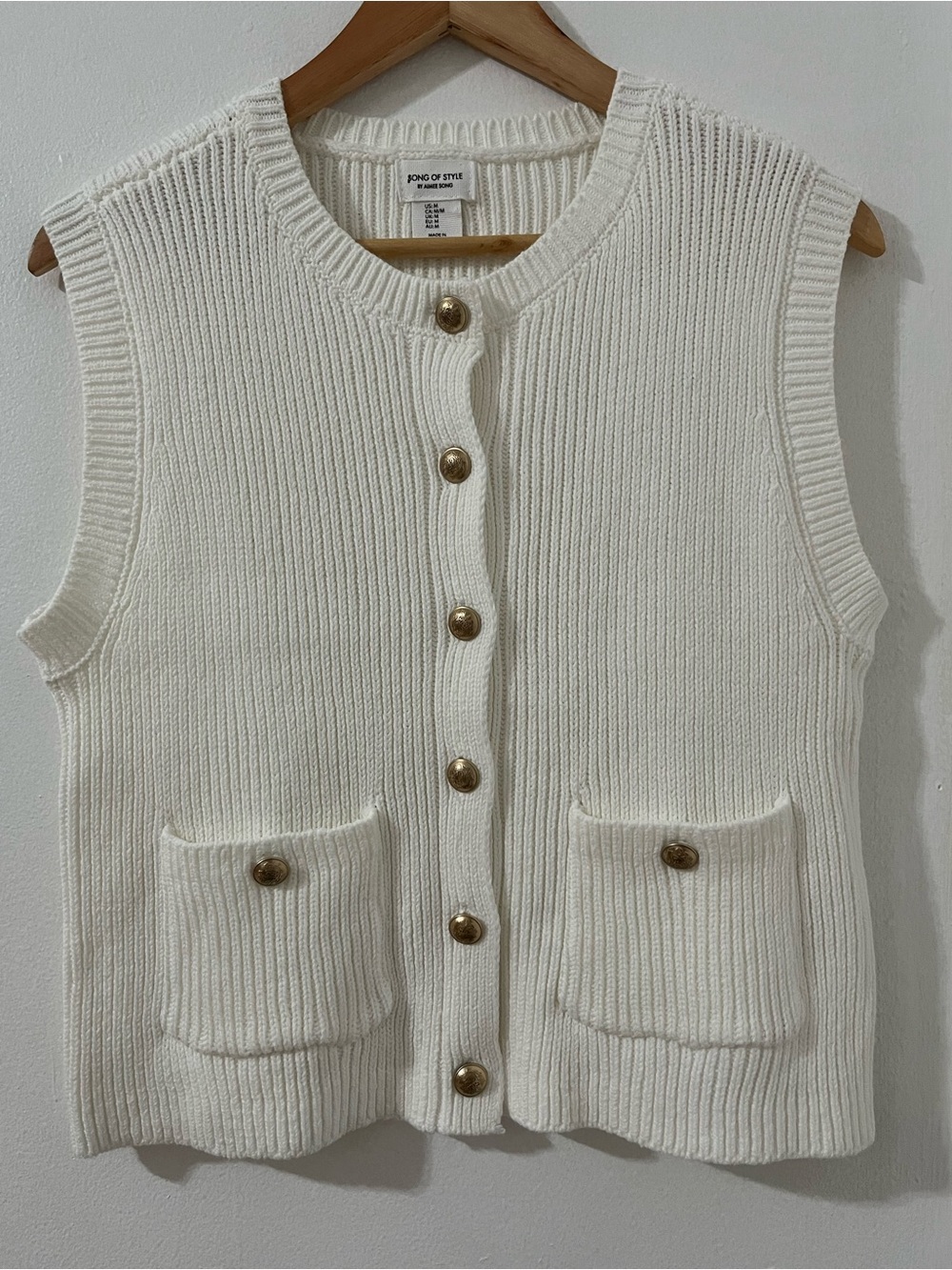 Song of Style Ivory Ribbed Knit Button Sweater Vest M